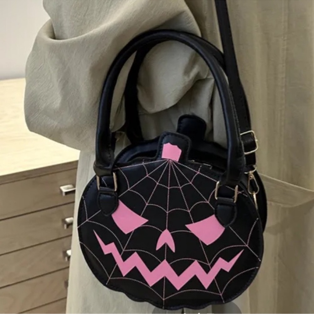 Black and Pink Spider Web Pumpkin shaped Handbag